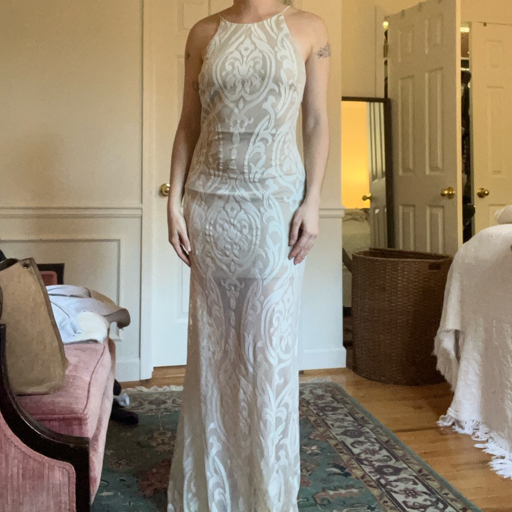 White patterned formal dress